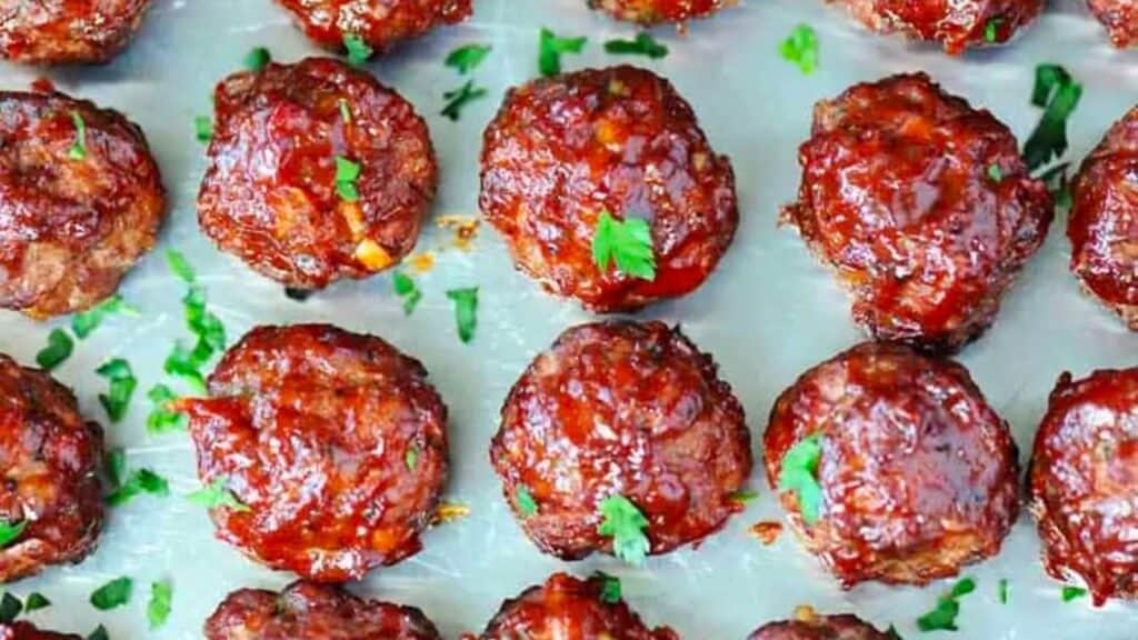 Smoked meatballs with fireball whiskey sauce.