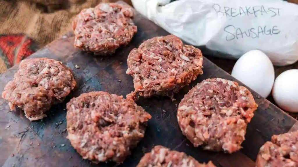 Homemade uncooked breakfast sausage patties.