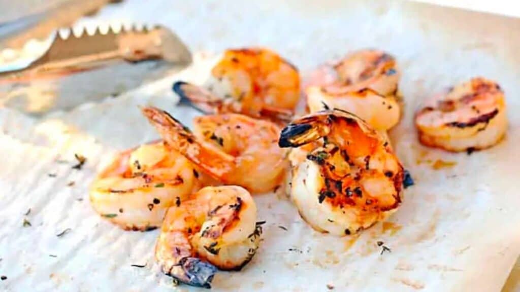 Grilled shrimp on platter.