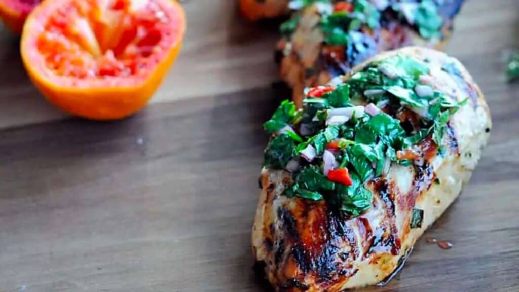 grilled chicken topped with chimichurri.