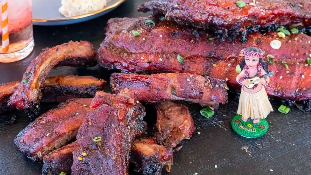 sliced Maui Wowee Hawaiian BBQ Ribs.