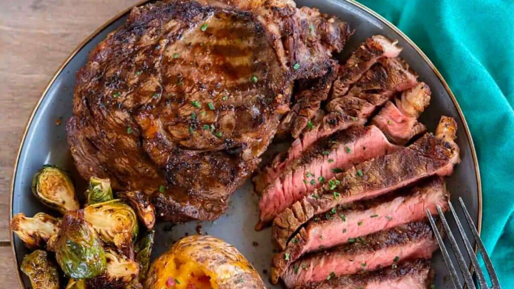 Sliced ribeye steak.