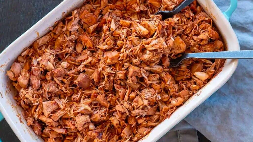 Pan full of smoked jackfruit.