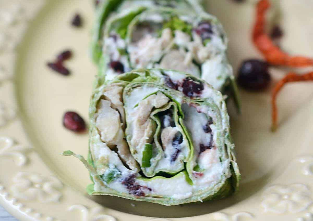 Turkey wraps on plate.