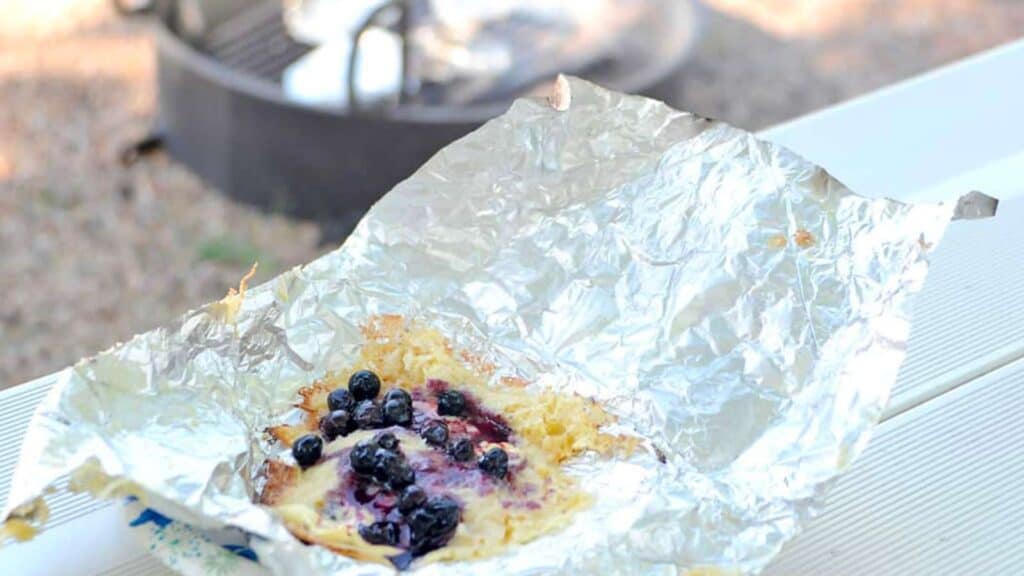 blueberry pancakes in a foil packet.