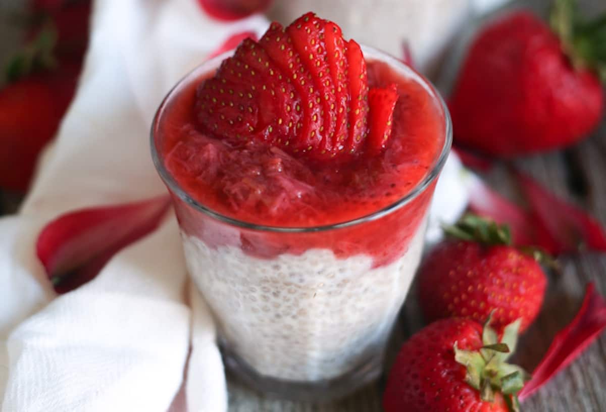 Close up on chia pudding.