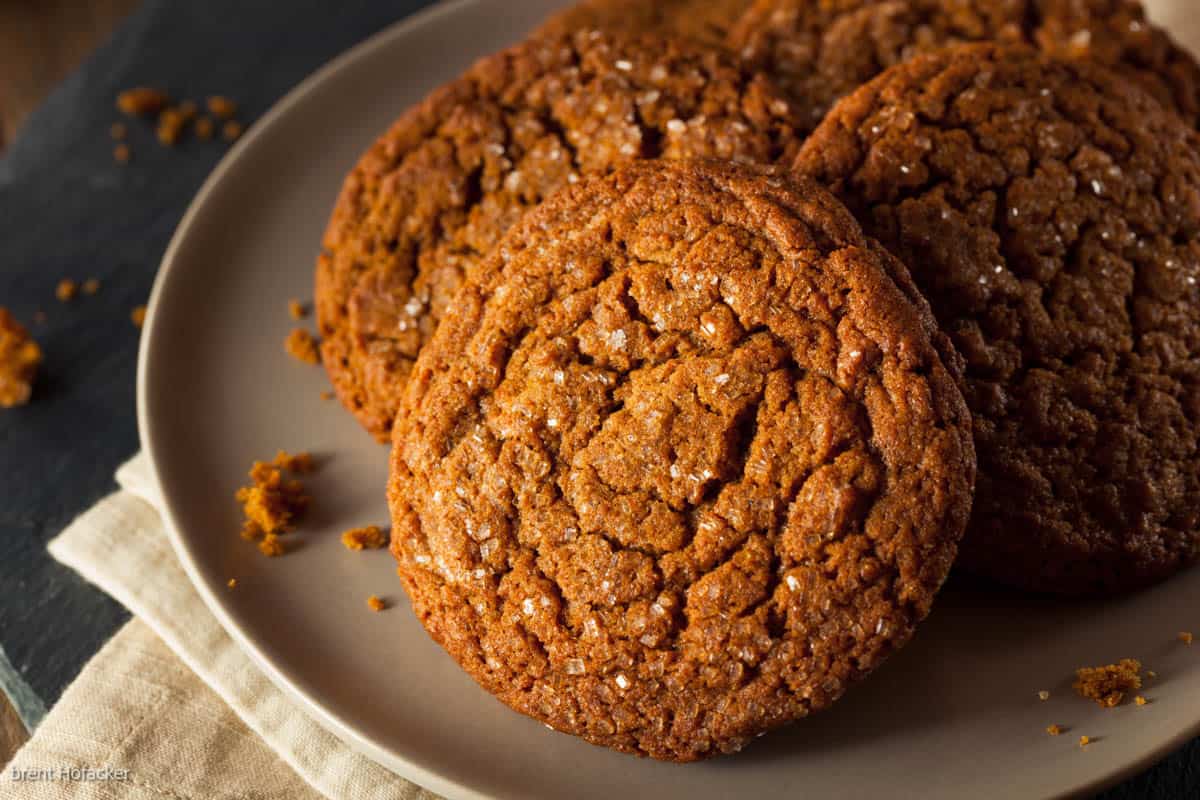 Ginger snap cookies on a plate.