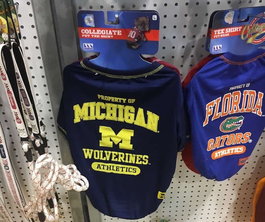Michigan wolverines jersey and Florida gators jersey for a dog lover.
