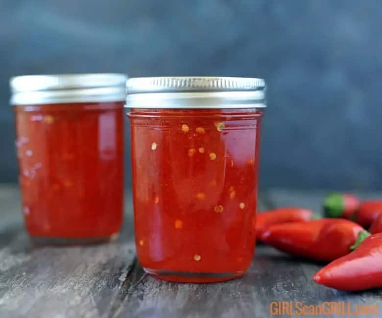 two jars of red pepper jelly.