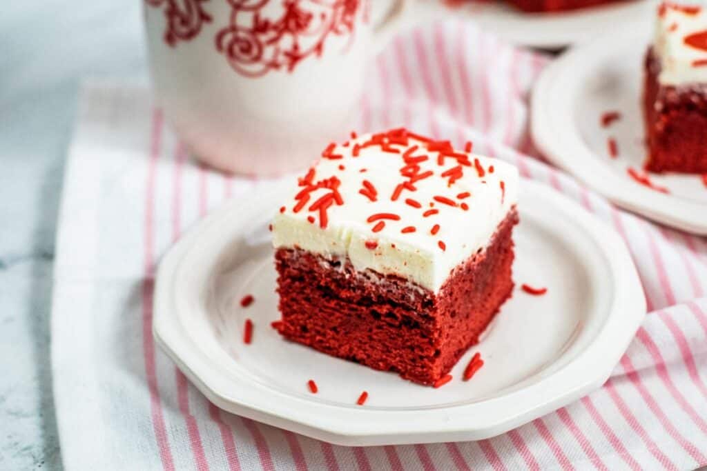 Red Velvet Brownie on a white plate.