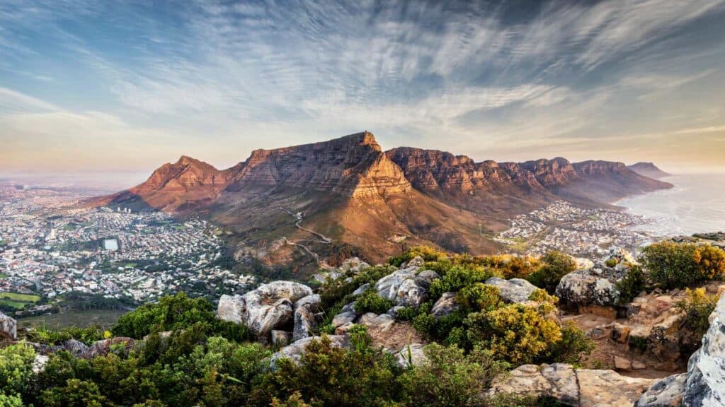 A mountain towering above a city in South Africa.