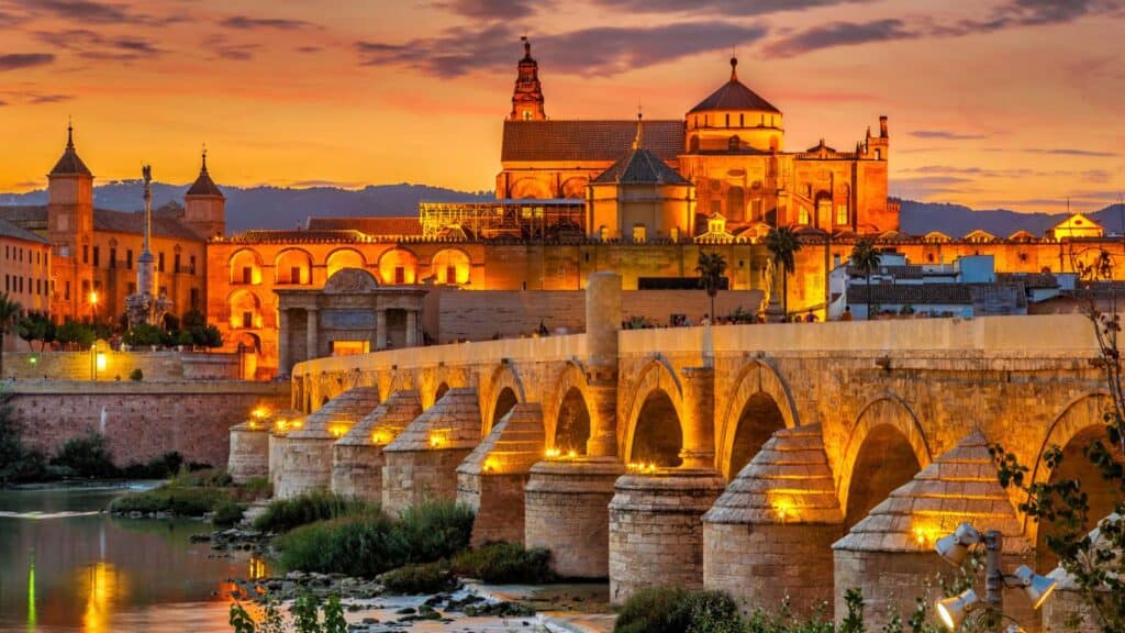 A city in Spain at sunset.