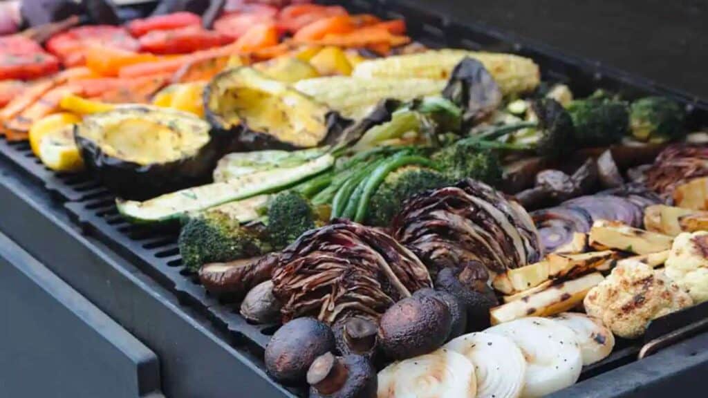 Grill full of 20 colorful grilled vegetables.