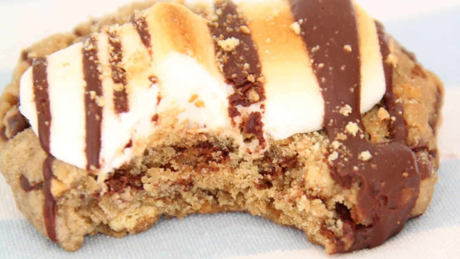 Closeup of chocolate smores cookies.