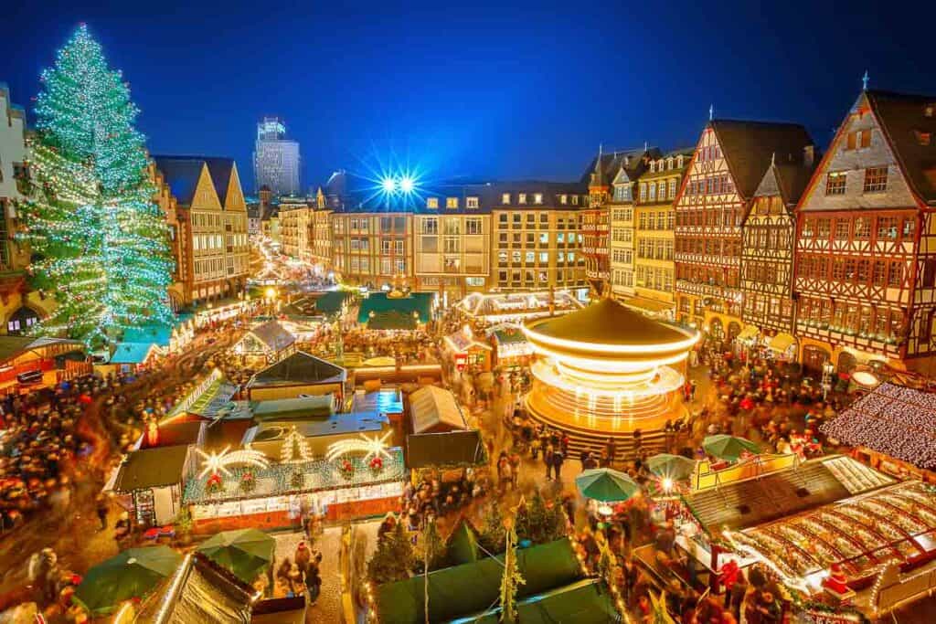 A Christmas market in Frankfurt's square.