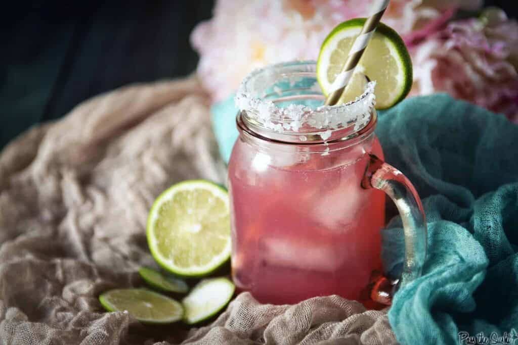 Cranberry Margarita with Lemonade in a mason jar.