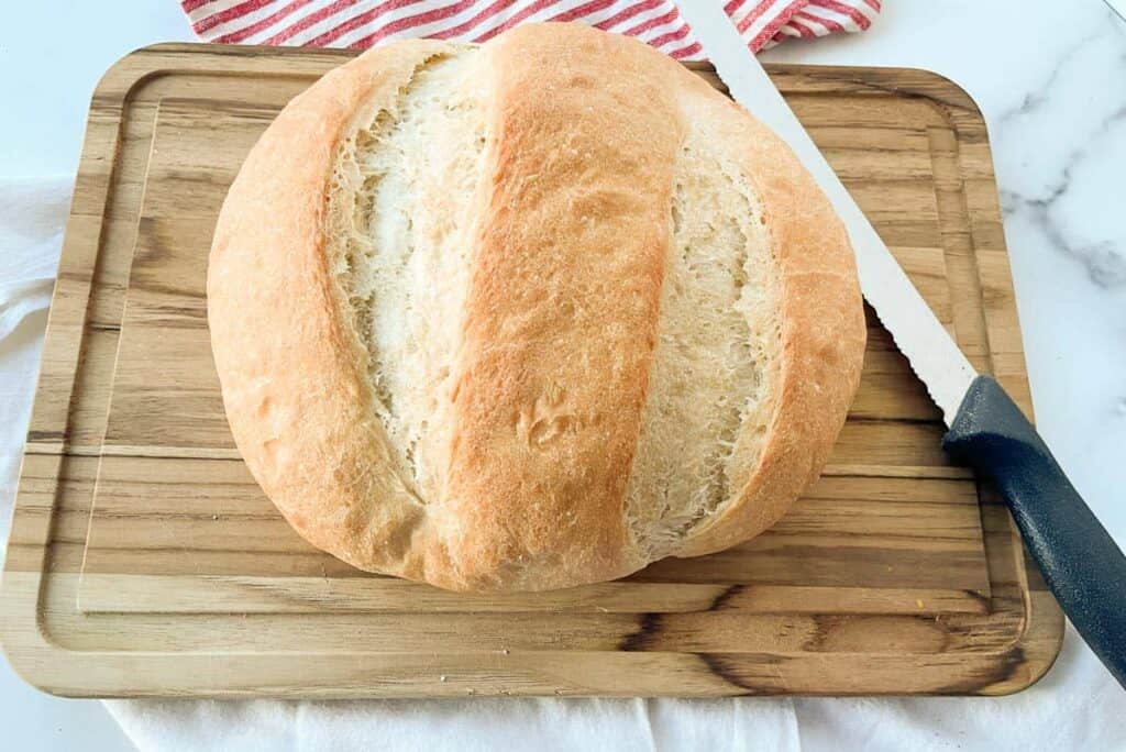 Peasant Bread on a cutting board.