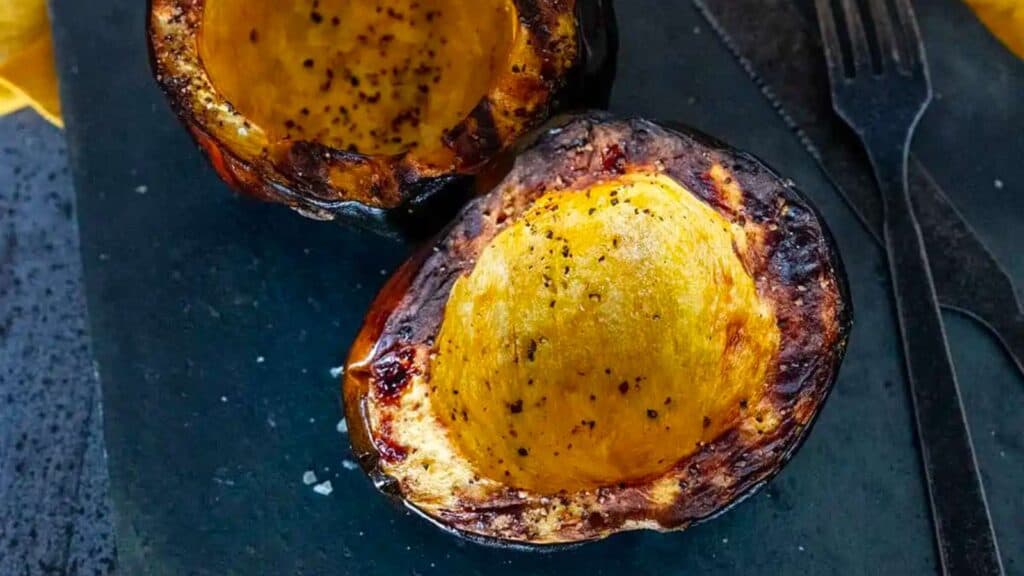 Grilled acorn squash halves.