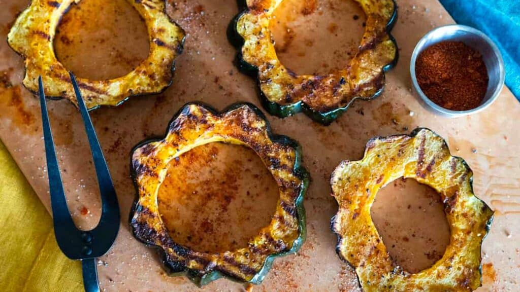 Platter of grilled acorn squash rings.