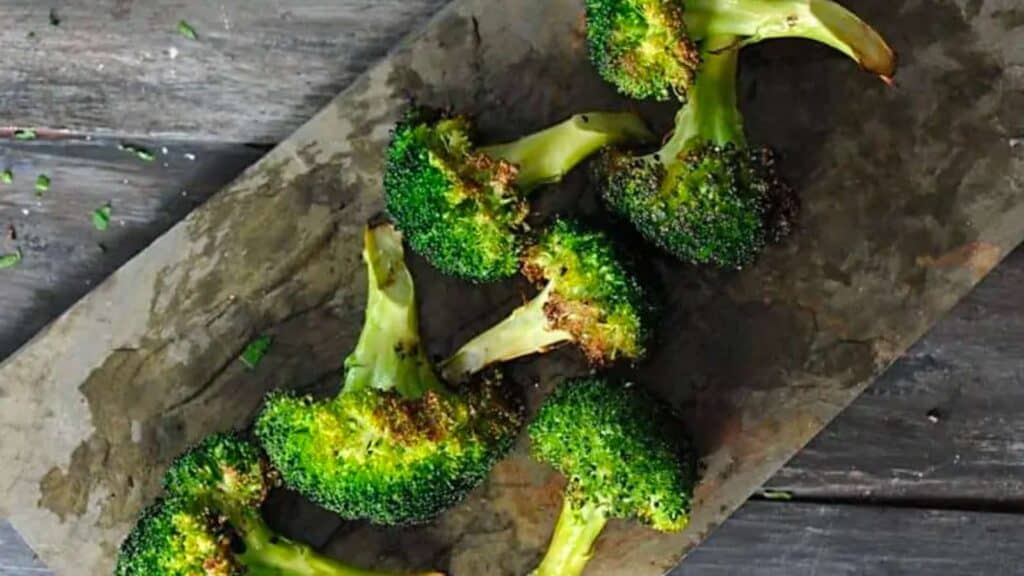 Platter of grilled broccoli.