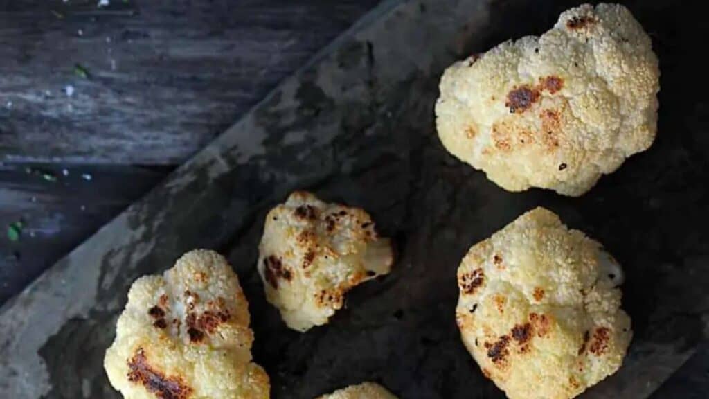 Platter of grilled cauliflower florets.