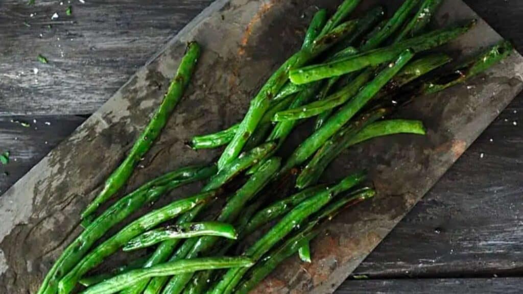 Platter of grilled green beans.