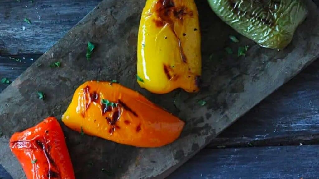 Platter of grilled rainbow peppers.