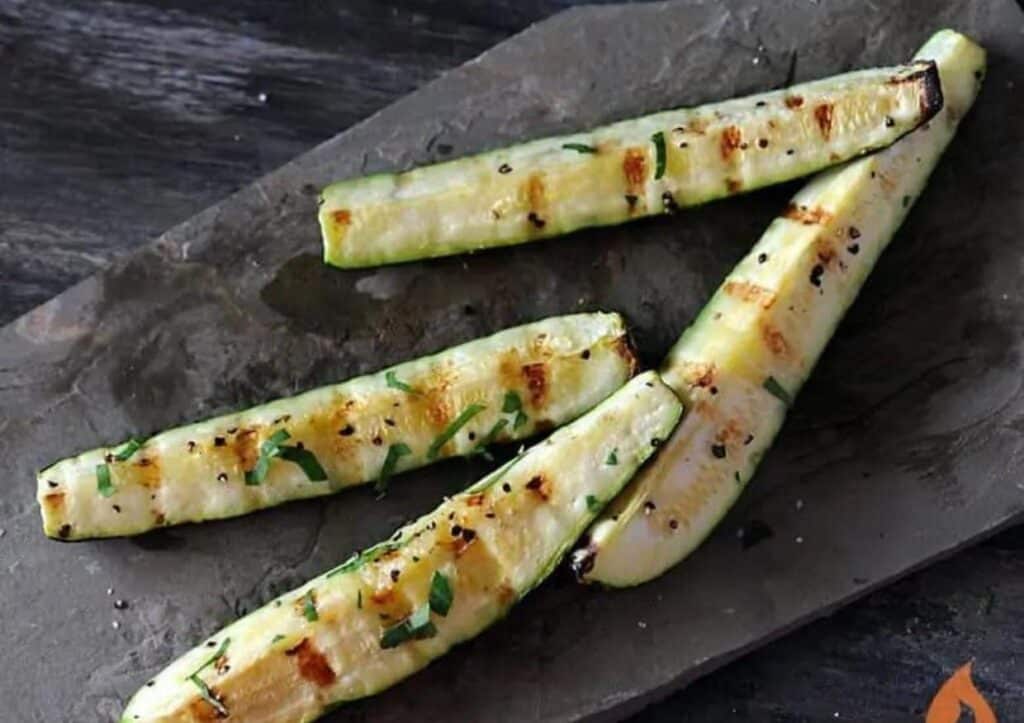 Platter of grilled zucchini.