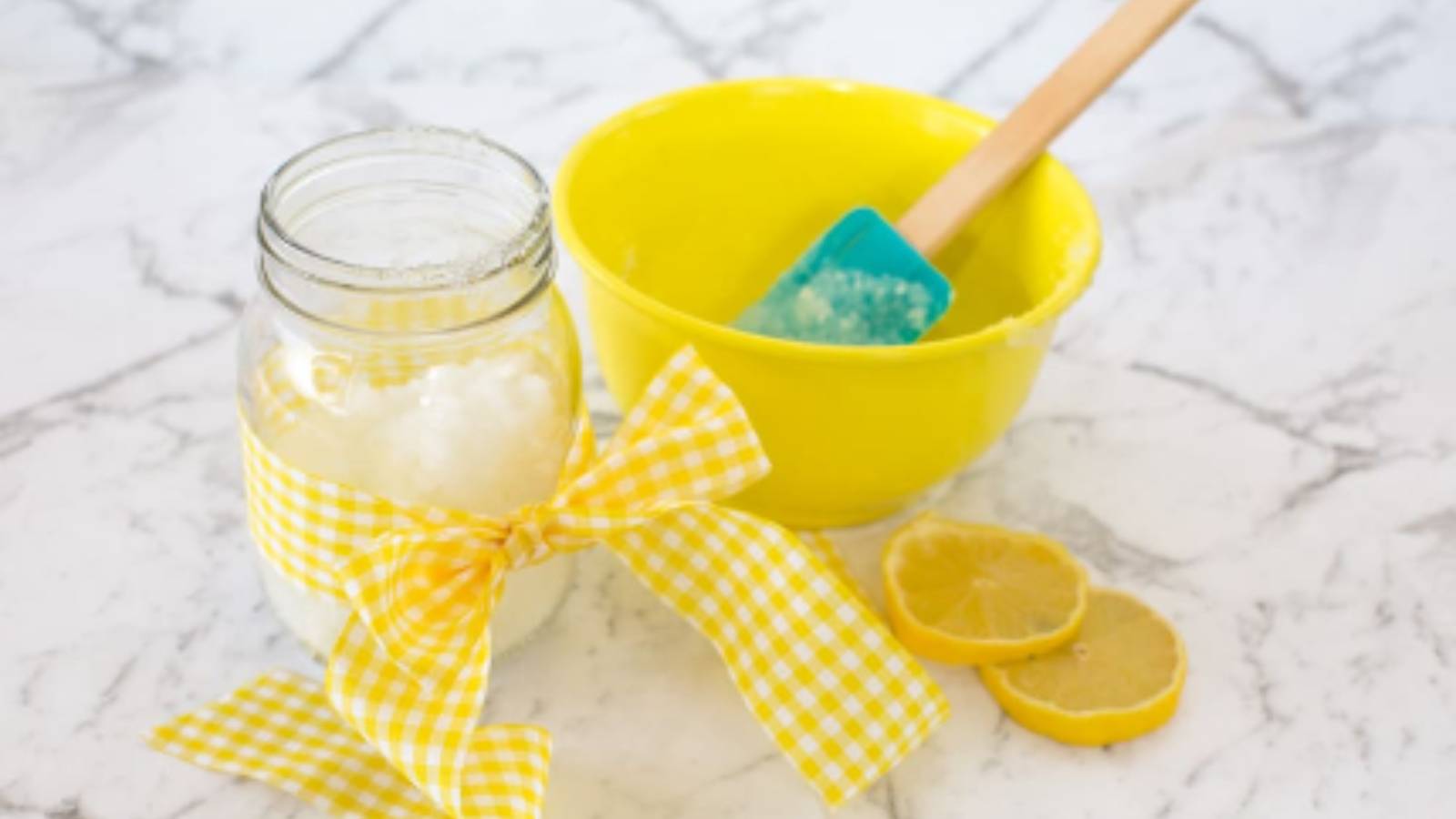 Homemade mint and lemon sugar scrub.