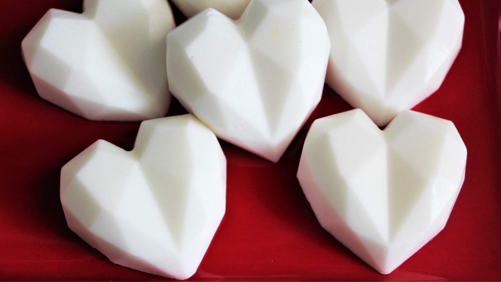 Homemade, heart-shaped sugar scrub soaps.