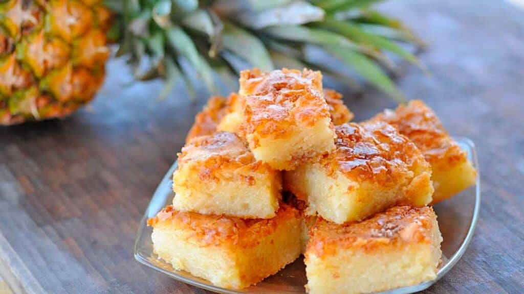 Pile of bibingka cake slices.