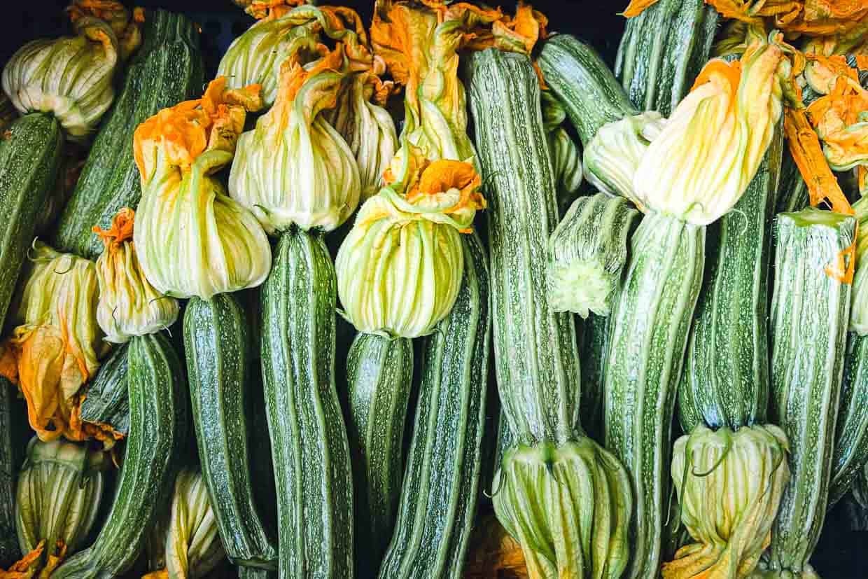 Baby zucchini with flowers.