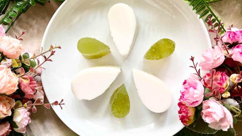 Overhead shot of pandan and coconut jelly