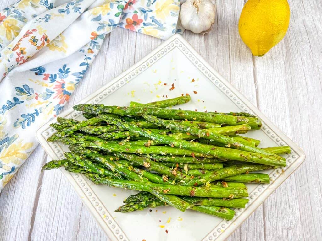 Grilled Asparagus with Garlic on a plate.