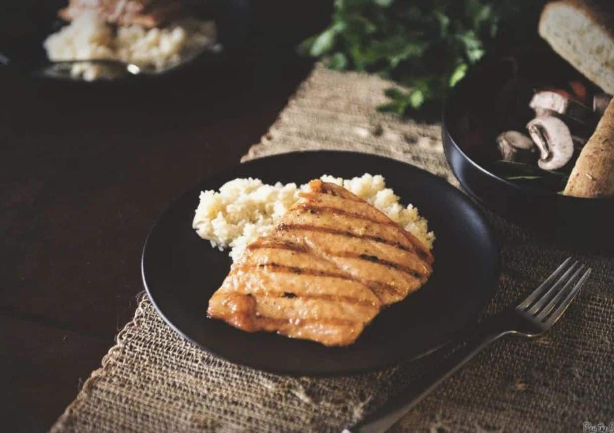 Plate of grilled salmon. 