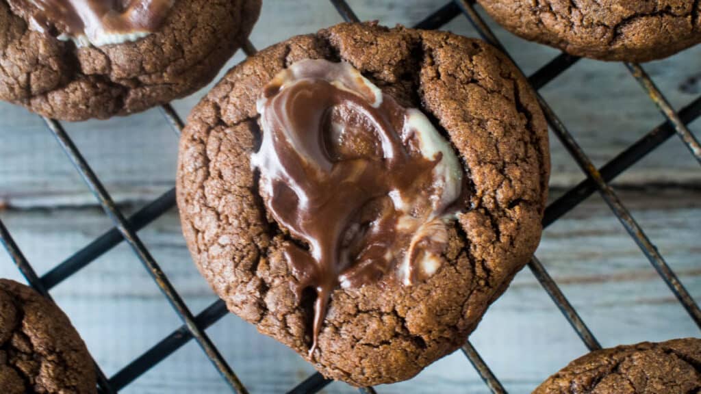 Chocolate cookie with melted Andes mints on top.