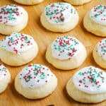 Ricotta Cookies decorated with Christmas sprinkles.