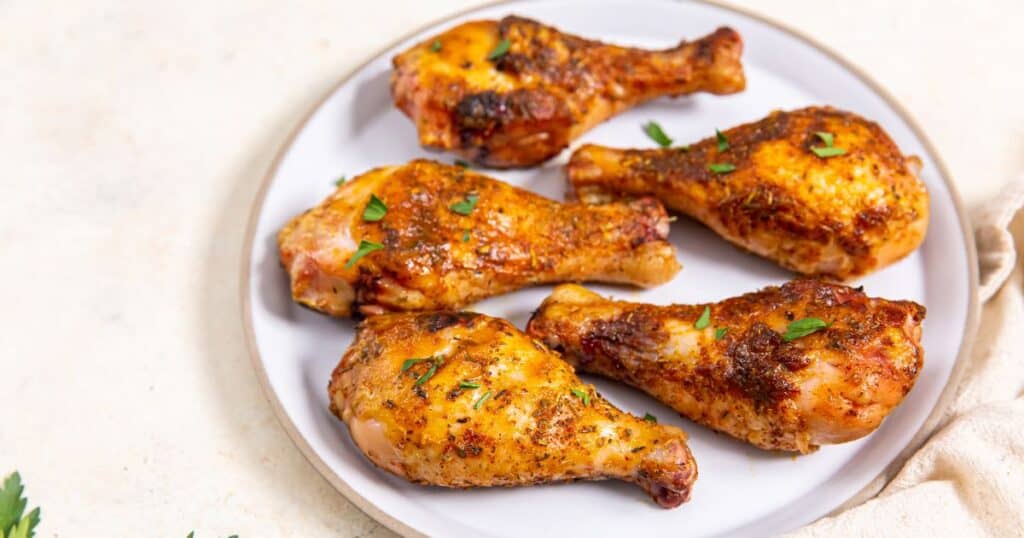 Smoked chicken drumsticks on a plate.