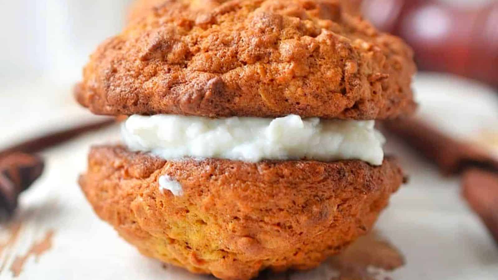 Carrot Cake Cookies with Cream Cheese Icing Filling.