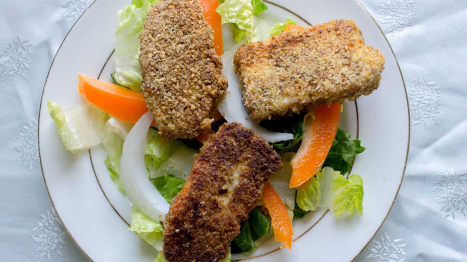 A plate with circassian fried cheese and vegetables.