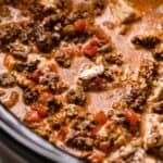 A crock pot of taco soup.