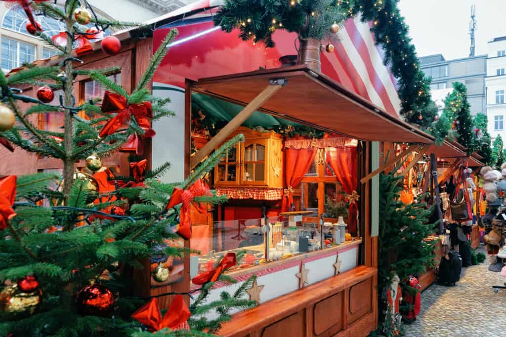 A German Christmas market in a city.