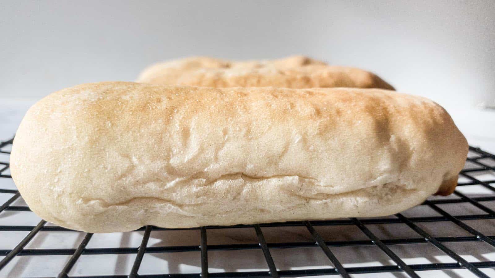 Copycat Jimmy Johns bread sitting on a cooling rack.