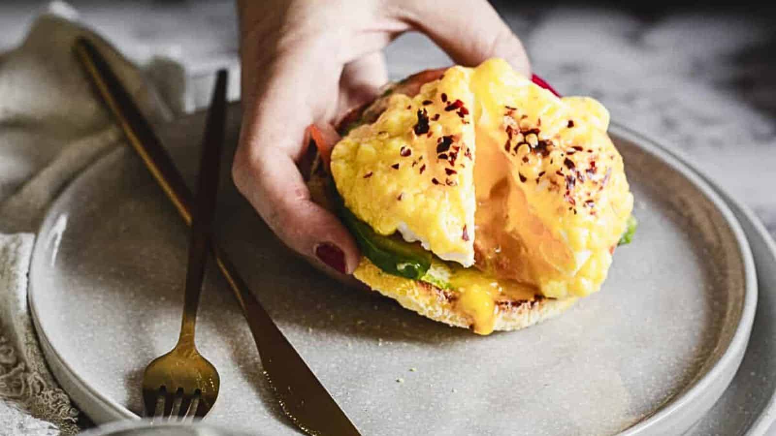 Meatless and Vegetarian Eggs Benedict Recipe with Avocado (Gluten free option!).