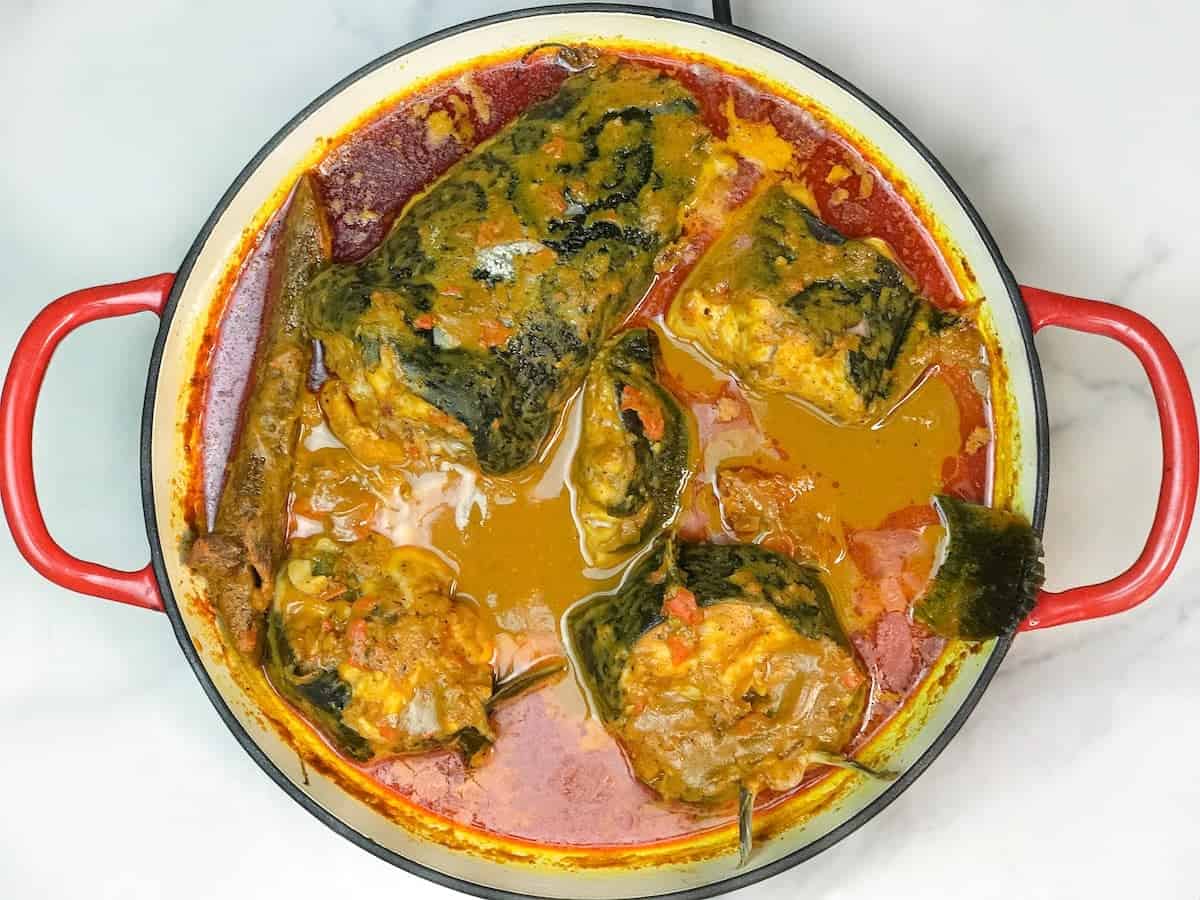 Close-up view of Banga Soup, showcasing the vibrant colors and ingredients that contribute to its unique and satisfying taste.