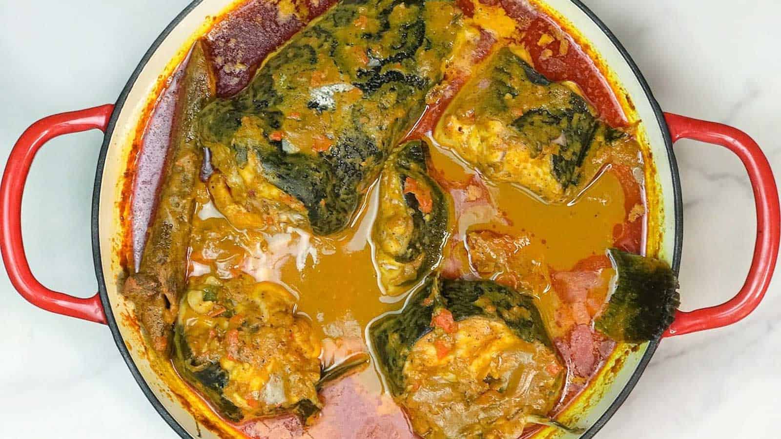 Banga Soup, a unique blend of palm nuts, assorted meats, and African spices.