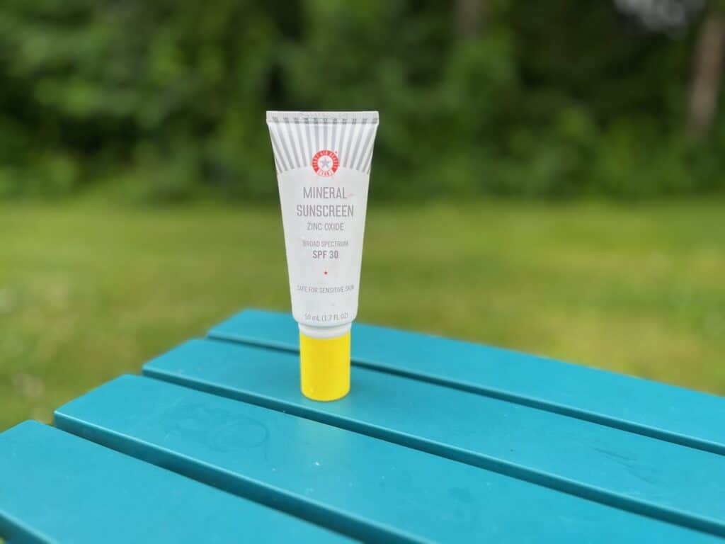 First Aid Beauty brand mineral sunscreen.