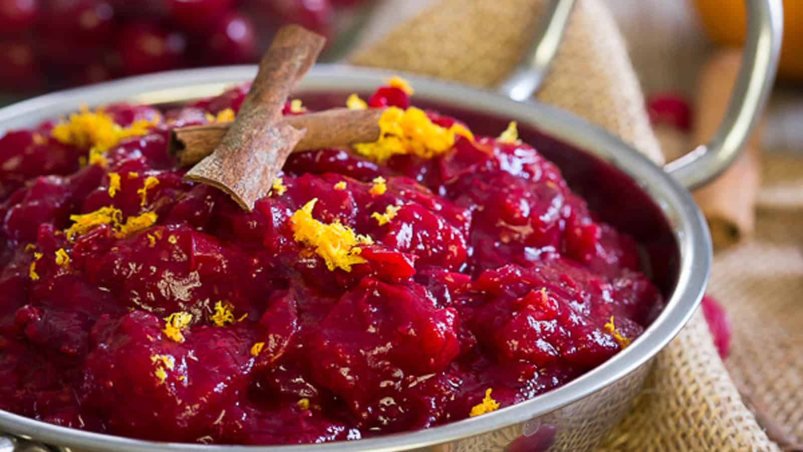 Slow cooker cranberry sauce with orange and cinnamon.