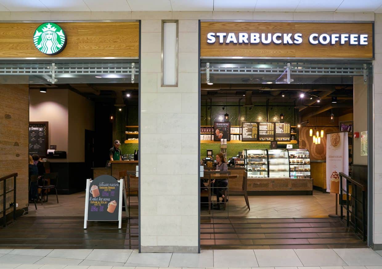 A coffee shop featuring the Starbucks secret menu in a shopping mall.