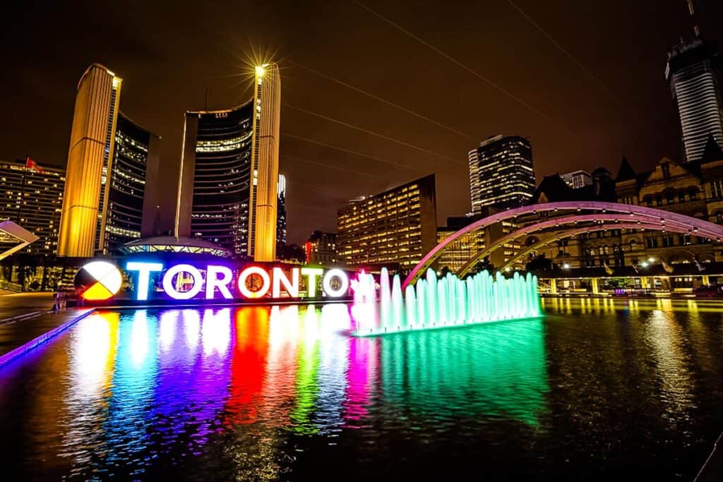 Lights at city hall in Toronto.